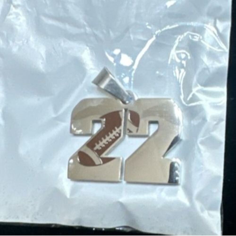 Men's Football #22 Necklace Silver Toned 21" Adjustable - Picture 3 of 4